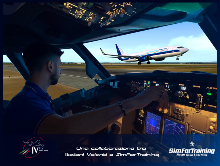 Un pilota ai comandi del simulatore di Boeing 737 di SimForTraining: collaborazione tra Italiani Volanti e SimForTraining
