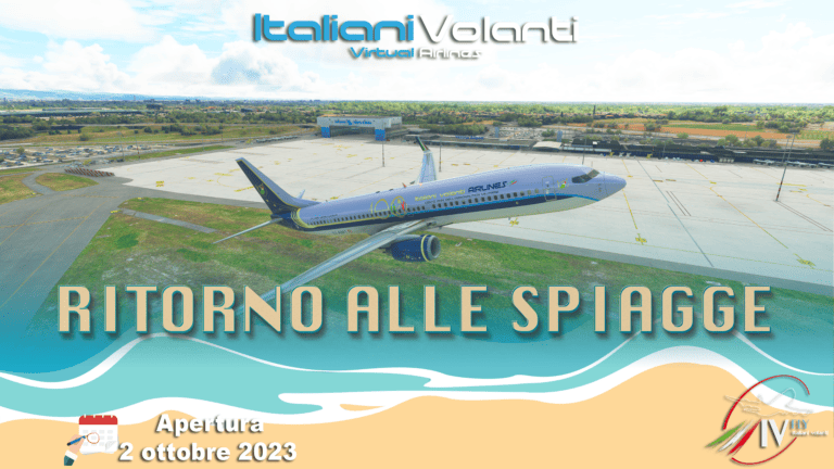 Locandina del tour Ritorno alle spiagge: un aereo di linea in pista e una spiaggia disegnata