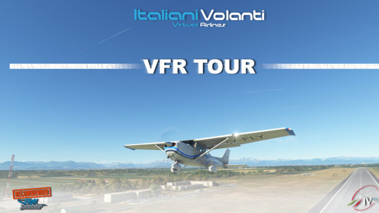 Locandina del VFR Tour di Italiani Volanti con un Cessna in decollo