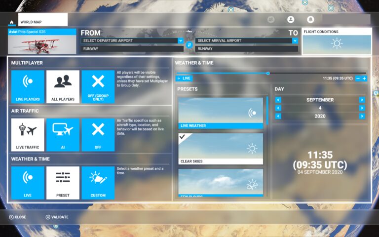 Guida completa: Controllo del meteo e dell'ora in Flight Simulator 2020