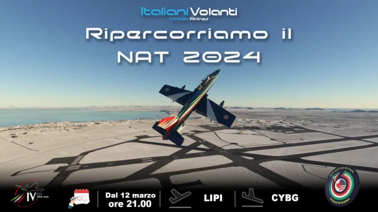 Locandina del tour della Virtual Airline sul North America Tour 2024 delle Frecce Tricolori, da LIPI a CYBG